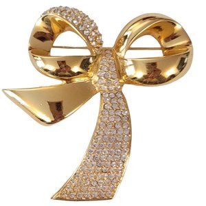 Gold Tone Pave-Style Chunky Ribbon Bow Brooch K668